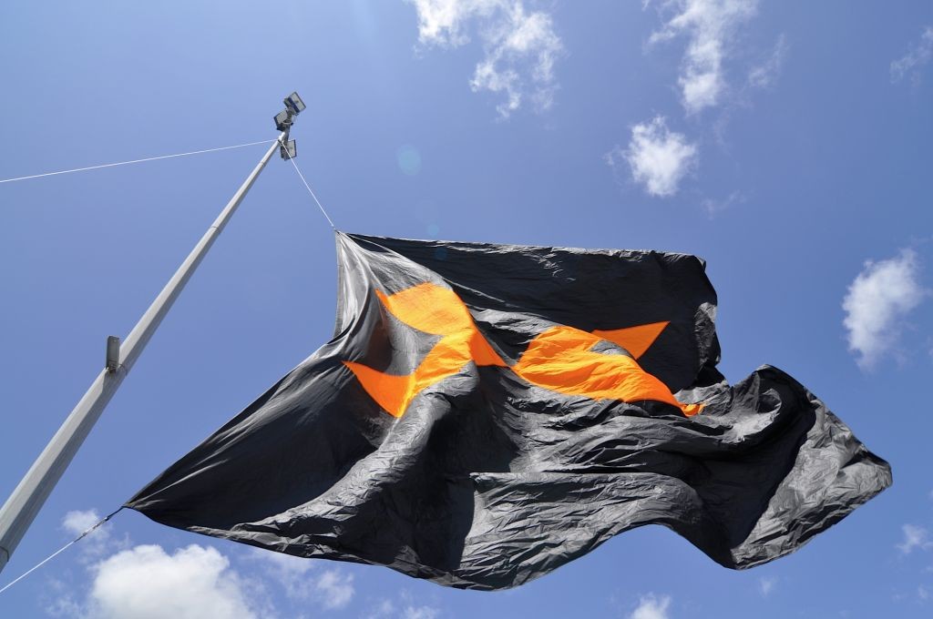 Giant Expo flag flies above hundreds of boats and displays at Coomera &copy; Stephen Milne